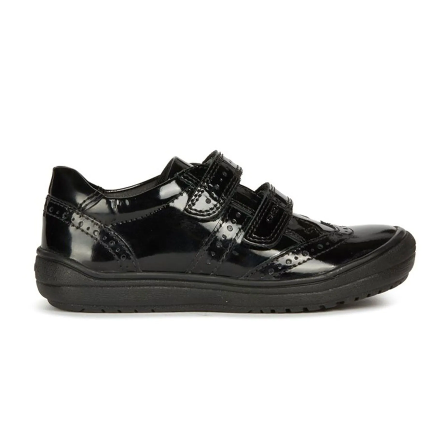 Geox Girls School Black Patent Touch Fastening Hadriel School Shoes