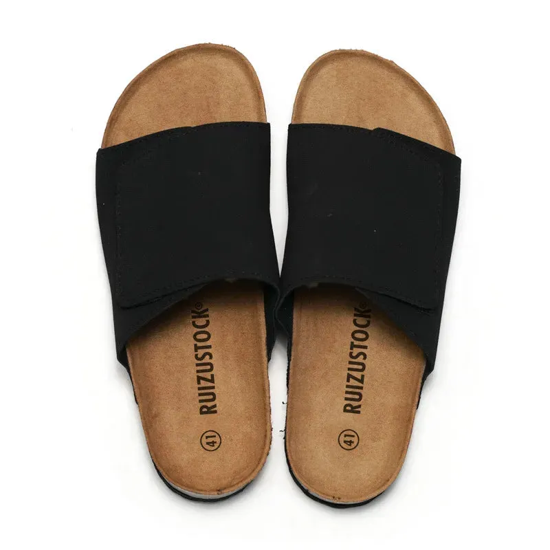 Single Strap Suede Leather Cork Slides